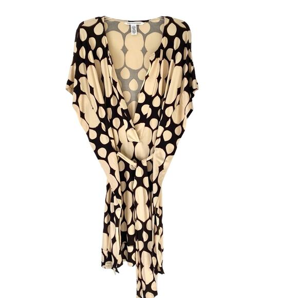 Diane Von Furstenberg Waterfall Tuvallu Chocolate Brown Tan Silk Blend Dress 8 - Picture 2 of 8